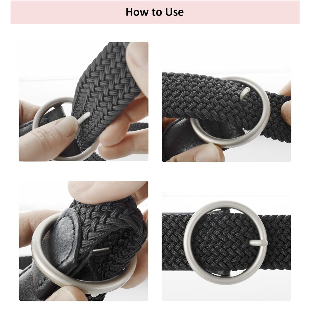 8275 Plus Size Belts For Women Woven Stretch Elastic Waist Belt Black - Picture 5 of 5